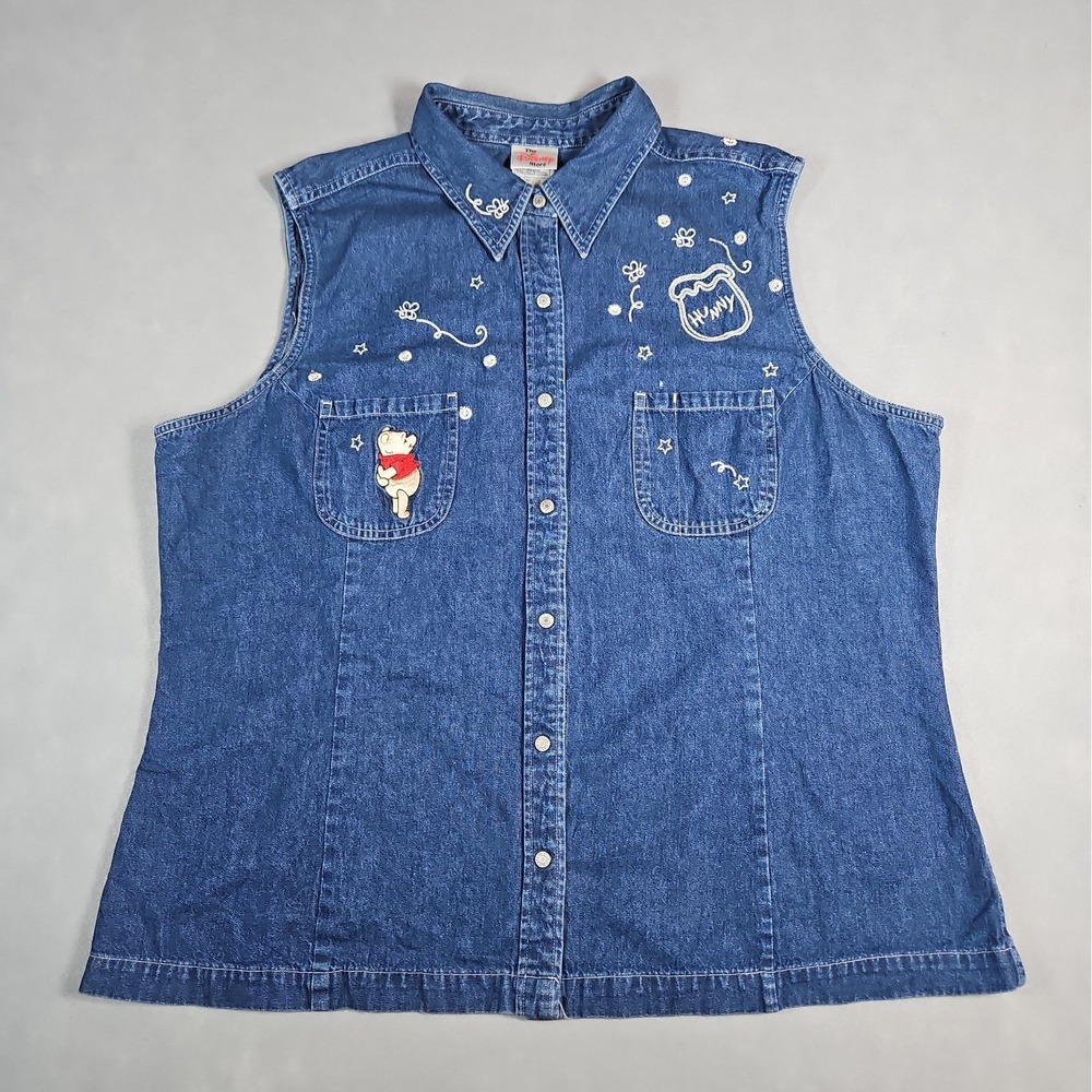 The Disney Store Womens Winnie The Pooh Embroidered Denim Shirt Size XXL